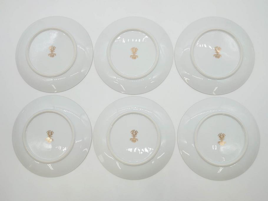 オールドノリタケ　NORITAKE　金彩　繊細なデザインが煌びやかな印象を与えるプレート6枚セット(花、フラワー、皿、洋食器)(R-074121)