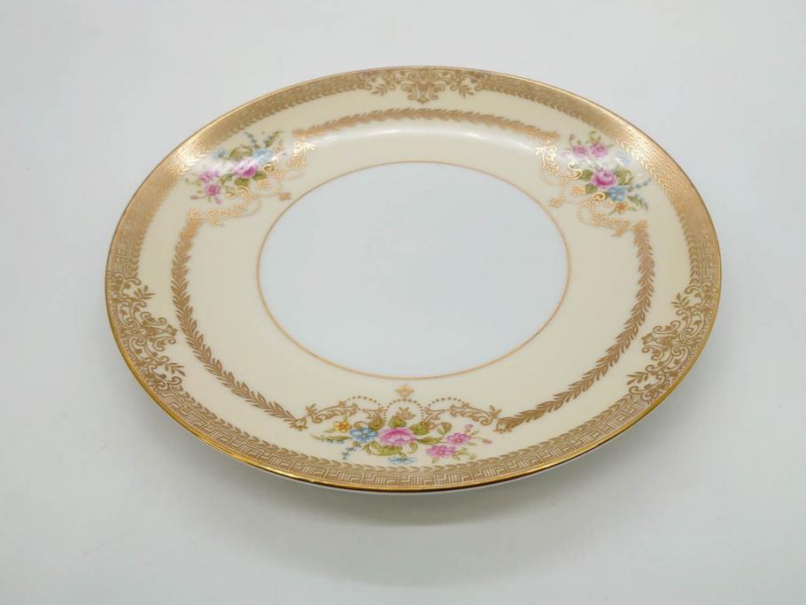 オールドノリタケ　NORITAKE　金彩　繊細なデザインが煌びやかな印象を与えるプレート6枚セット(花、フラワー、皿、洋食器)(R-074121)