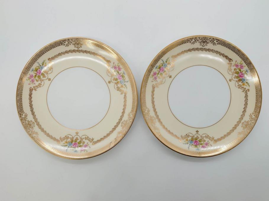 オールドノリタケ　NORITAKE　金彩　繊細なデザインが煌びやかな印象を与えるプレート6枚セット(花、フラワー、皿、洋食器)(R-074121)