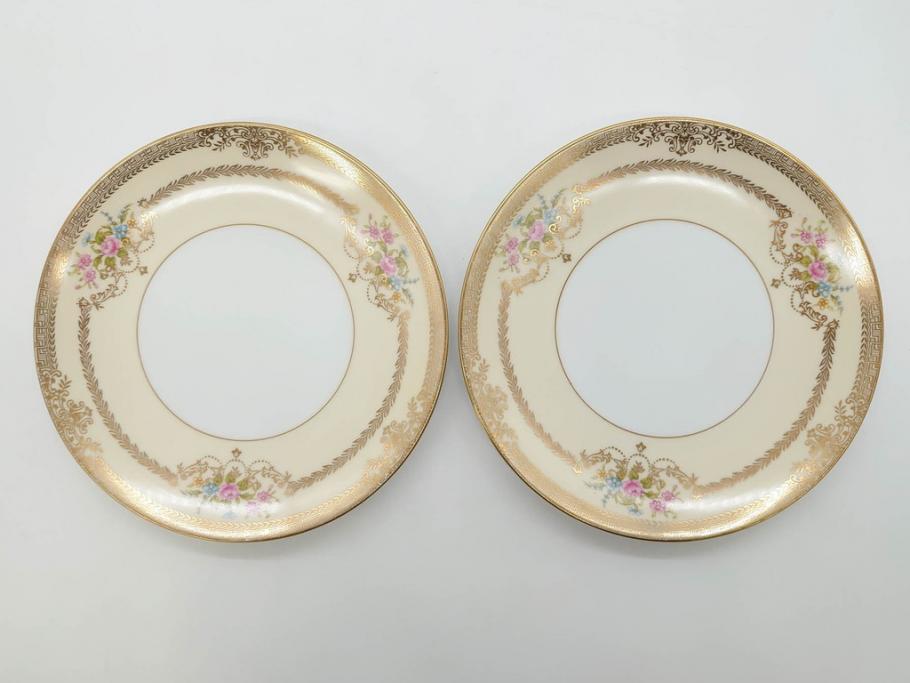 オールドノリタケ　NORITAKE　金彩　繊細なデザインが煌びやかな印象を与えるプレート6枚セット(花、フラワー、皿、洋食器)(R-074121)