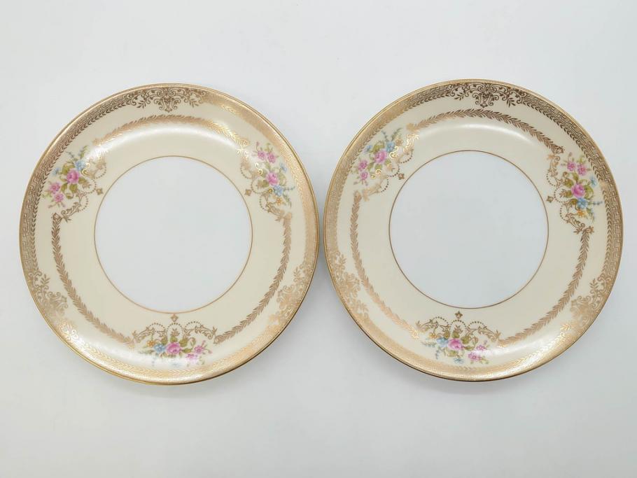 オールドノリタケ　NORITAKE　金彩　繊細なデザインが煌びやかな印象を与えるプレート6枚セット(花、フラワー、皿、洋食器)(R-074122)