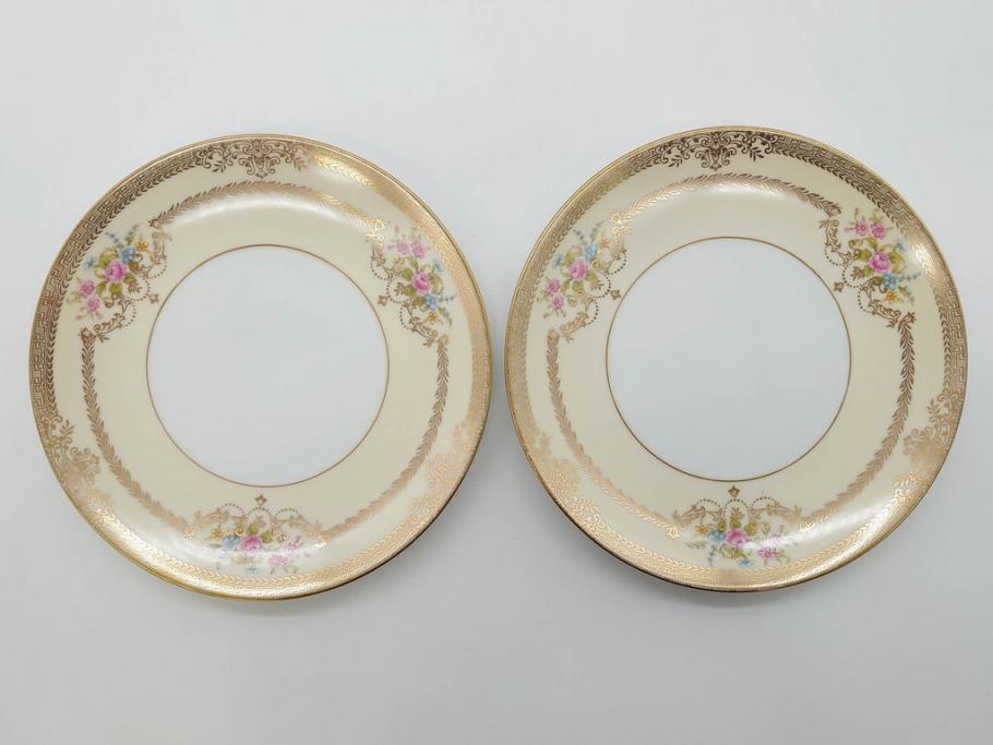 オールドノリタケ　NORITAKE　金彩　繊細なデザインが煌びやかな印象を与えるプレート6枚セット(花、フラワー、皿、洋食器)(R-074122)