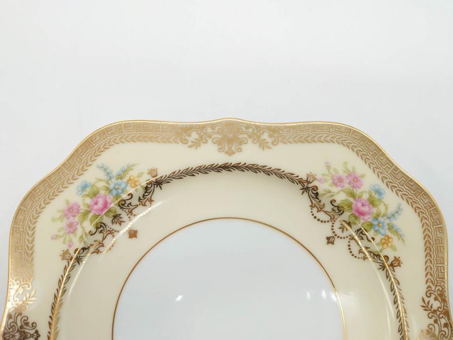 オールドノリタケ　NORITAKE　金彩　洗練されたフォルムが優雅な雰囲気を醸し出すプレート5枚セット(花、フラワー、皿、洋食器)(R-074123)