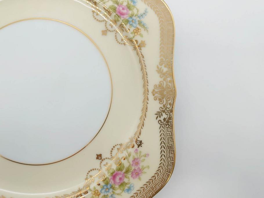 オールドノリタケ　NORITAKE　金彩　洗練されたフォルムが優雅な雰囲気を醸し出すプレート5枚セット(花、フラワー、皿、洋食器)(R-074123)