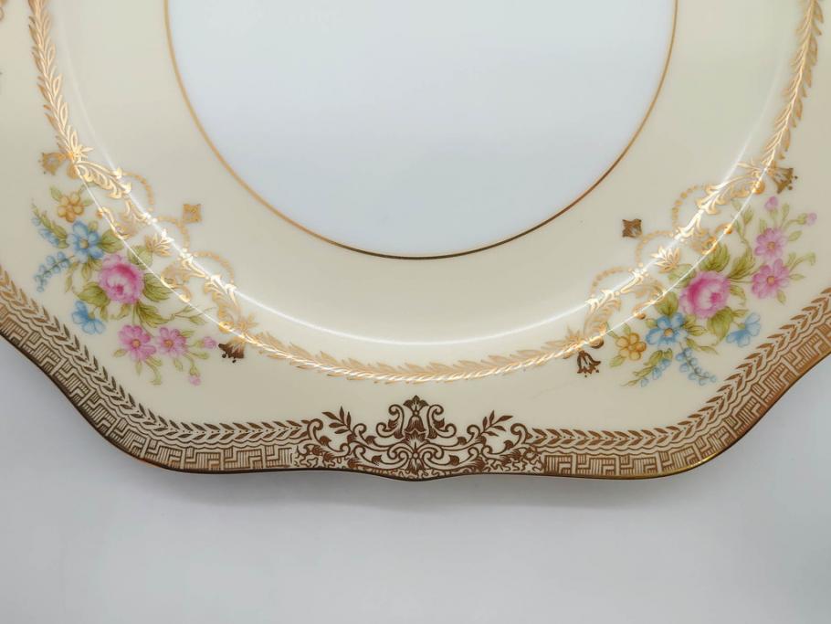 オールドノリタケ　NORITAKE　金彩　洗練されたフォルムが優雅な雰囲気を醸し出すプレート5枚セット(花、フラワー、皿、洋食器)(R-074123)