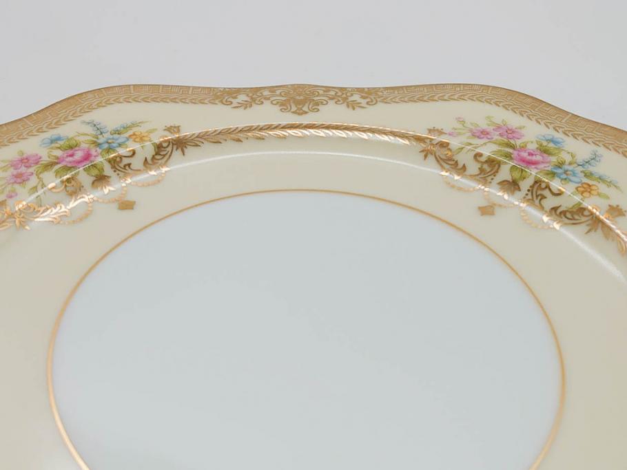 オールドノリタケ　NORITAKE　金彩　洗練されたフォルムが優雅な雰囲気を醸し出すプレート5枚セット(花、フラワー、皿、洋食器)(R-074123)