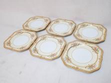 オールドノリタケ　NORITAKE　金彩　洗練されたフォルムが優雅な雰囲気を醸し出すプレート6枚セット(花、フラワー、皿、洋食器)(R-074124)