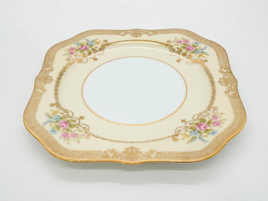 オールドノリタケ　NORITAKE　金彩　洗練されたフォルムが優雅な雰囲気を醸し出すプレート6枚セット(花、フラワー、皿、洋食器)(R-074124)