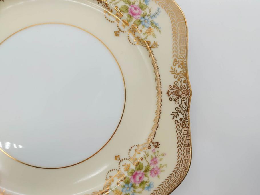 オールドノリタケ　NORITAKE　金彩　洗練されたフォルムが優雅な雰囲気を醸し出すプレート6枚セット(花、フラワー、皿、洋食器)(R-074124)