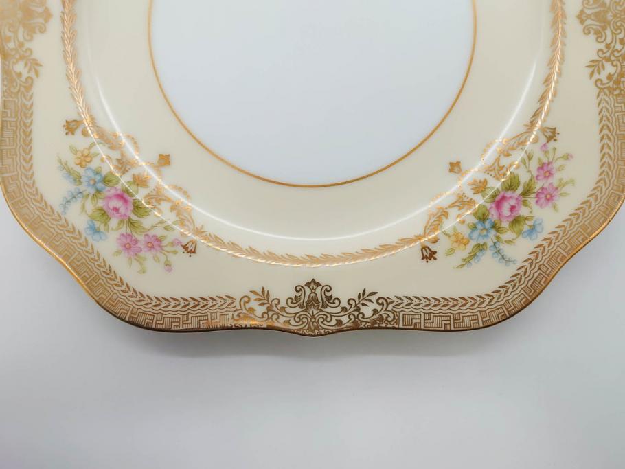 オールドノリタケ　NORITAKE　金彩　洗練されたフォルムが優雅な雰囲気を醸し出すプレート6枚セット(花、フラワー、皿、洋食器)(R-074124)