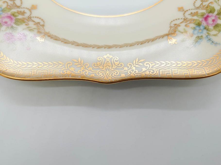 オールドノリタケ　NORITAKE　金彩　洗練されたフォルムが優雅な雰囲気を醸し出すプレート6枚セット(花、フラワー、皿、洋食器)(R-074124)