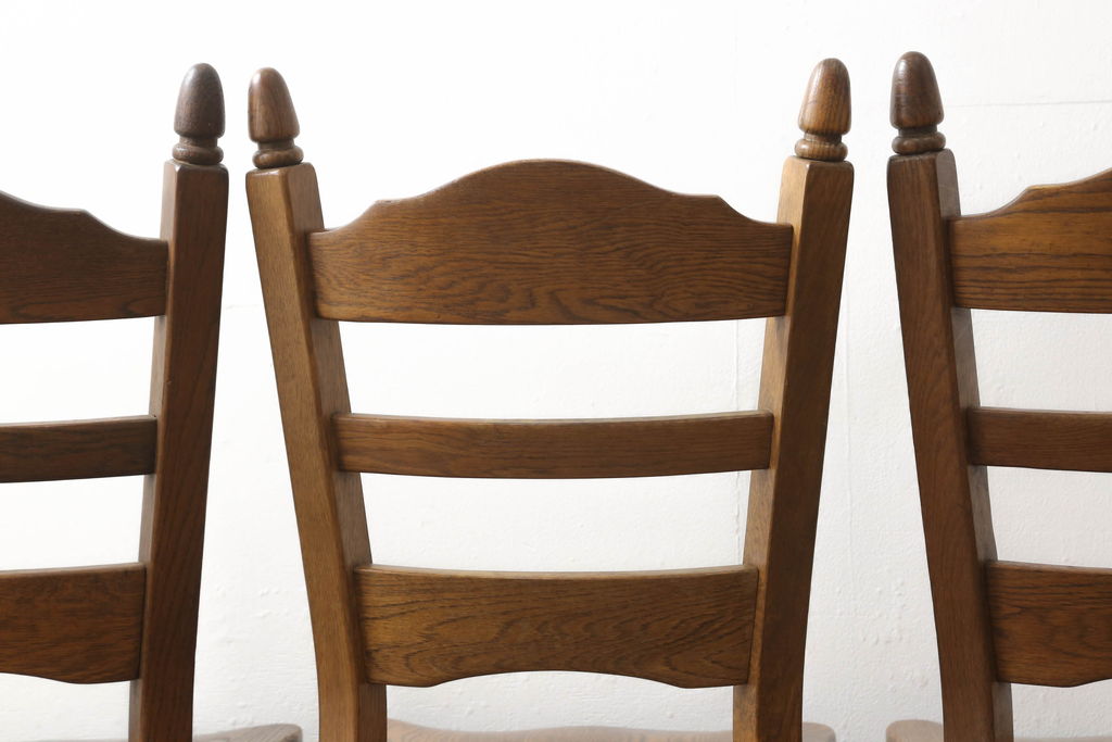 オランダビンテージ　木のぬくもりが感じられるオーク材製ダイニングチェア3脚セット(椅子、イス、板座チェア、ヴィンテージ)(R-053037)