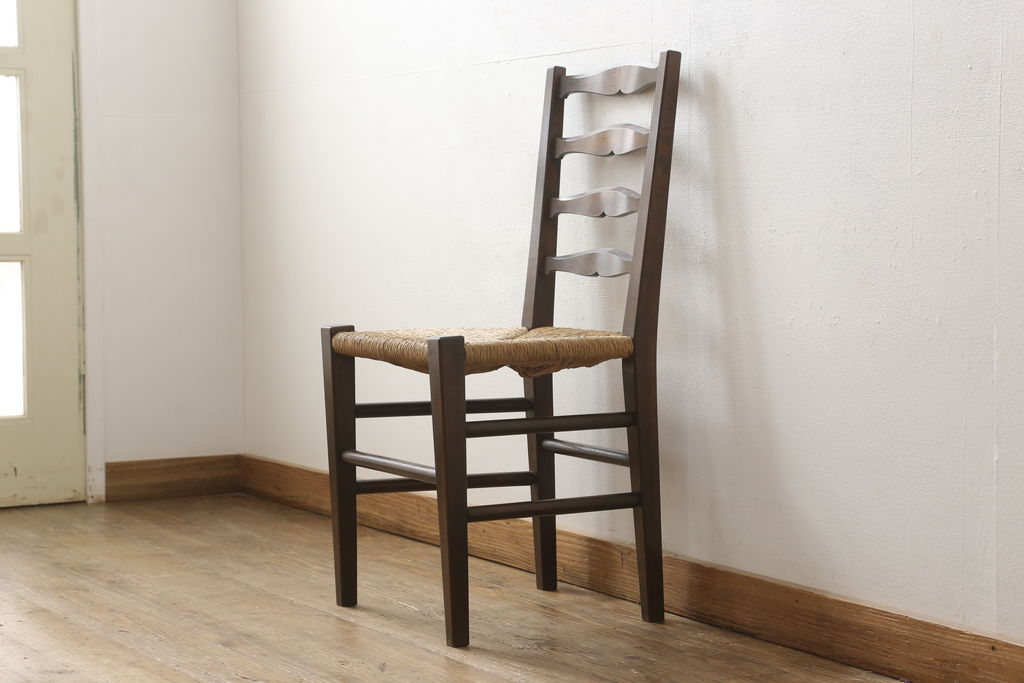 中古　松本民芸家具　#63型　ラダーバックのラッシチェア(ダイニングチェア、椅子)(定価約11万円)(R-052941)