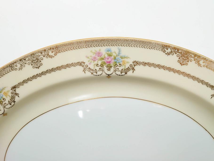 オールドノリタケ　NORITAKE　金彩　幅広いシーンで活躍してくれるオーバルプレート&グレービーボート&ボウルセット(花、フラワー、皿、洋食器、ソースボート、グレイビー)(R-074127)