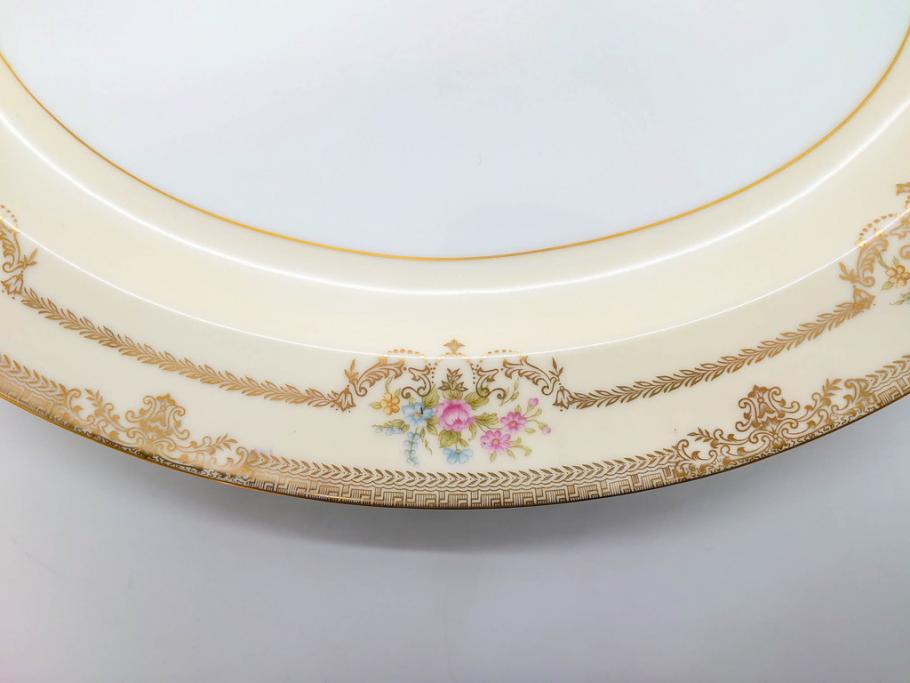 オールドノリタケ　NORITAKE　金彩　幅広いシーンで活躍してくれるオーバルプレート&グレービーボート&ボウルセット(花、フラワー、皿、洋食器、ソースボート、グレイビー)(R-074127)