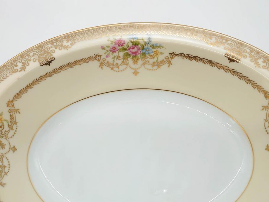 オールドノリタケ　NORITAKE　金彩　幅広いシーンで活躍してくれるオーバルプレート&グレービーボート&ボウルセット(花、フラワー、皿、洋食器、ソースボート、グレイビー)(R-074127)