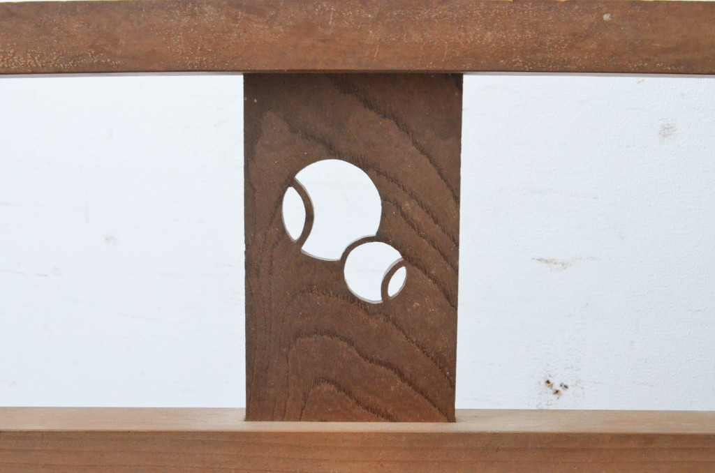 和製アンティーク　上品な透かし彫りと縦格子の折り畳み衝立(衝立て、パーテーション、目隠し)(R-065033)