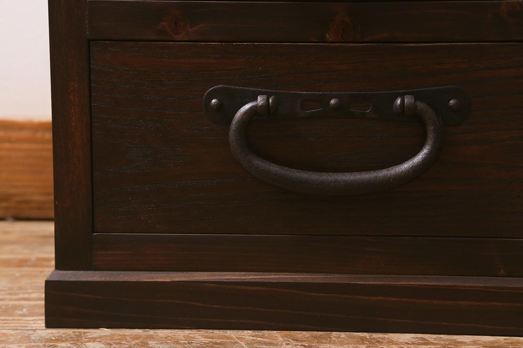【オーダー注文・受注生産商品】ラフジュ工房オリジナル　古金具リメイク　前板栗材　ヒノキ材　サイドチェストにも使える便利な小引き出し(小物収納、サイドチェスト)