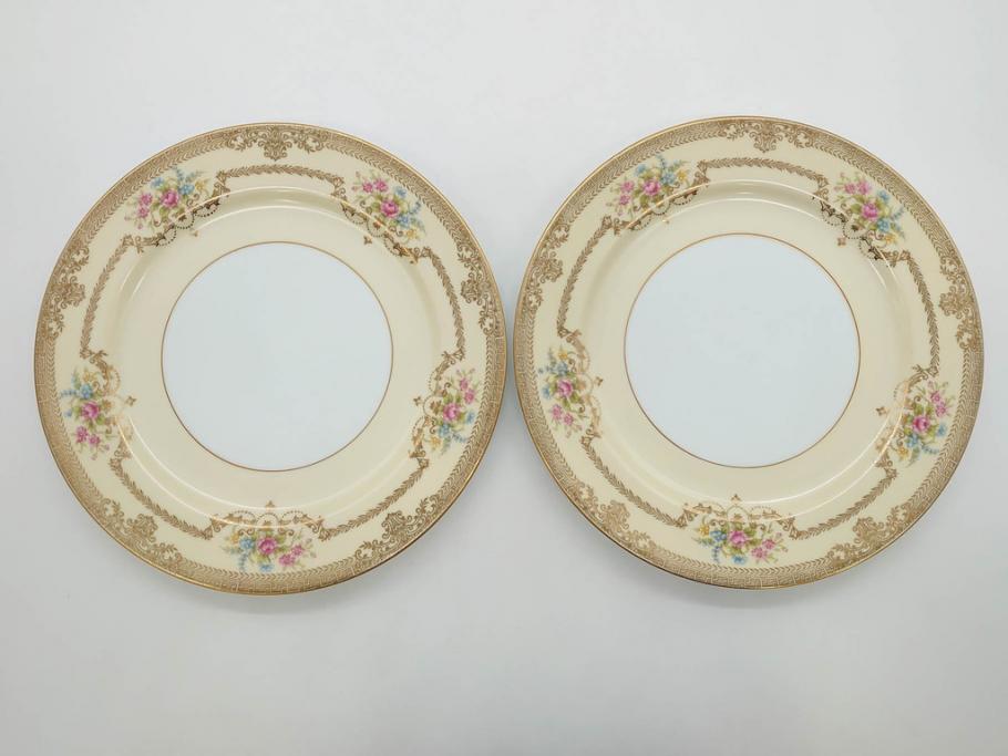 オールドノリタケ　NORITAKE　金彩　ゴールドのデザインが高級感を高めるプレート5枚セット(花、フラワー、皿、洋食器)(R-074126)