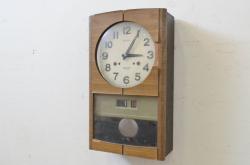和製アンティーク　森時計合資会社　MORIGOSHIKAISHA　大正ロマン　振り子デザインと彫刻の意匠が目を引く掛け時計(柱時計、古時計、振り子時計)(R-072089)