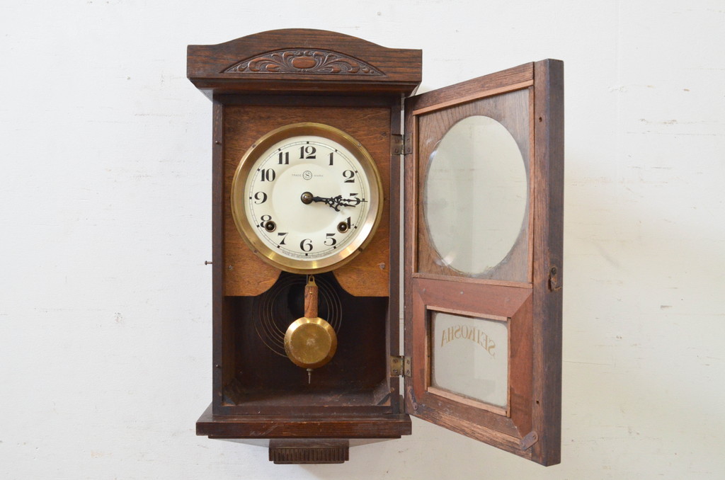 和製アンティーク　精工舎(SEIKOSHA、セイコー)　TRADE(S)MARK　木の温かみを感じるクラシカルな雰囲気の掛け時計(柱時計、古時計、振り子時計)(R-072249)