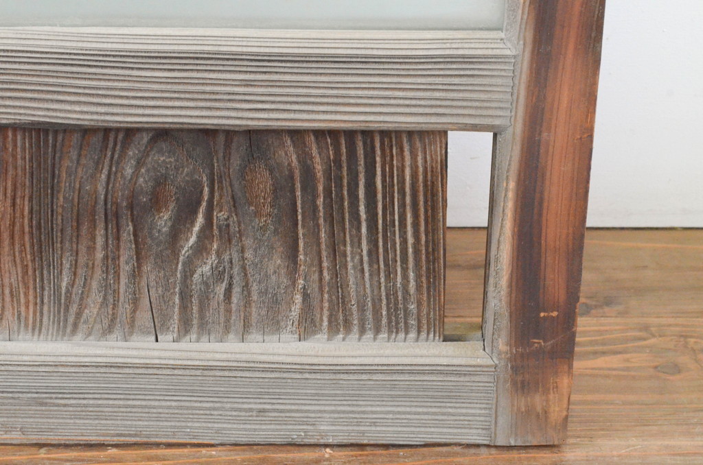 アンティーク建具　古い木味の腰板付きガラス窓4枚セット(ガラス戸、引き戸)(R-065043)