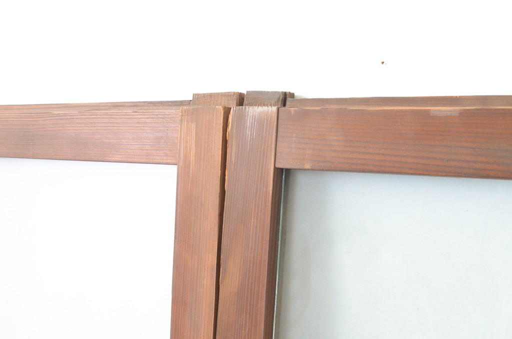 アンティーク建具　古い木味の腰板付きガラス窓4枚セット(ガラス戸、引き戸)(R-065043)