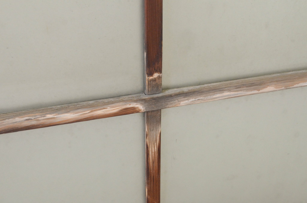 アンティーク建具　古い木味の腰板付きガラス窓2枚セット(ガラス戸、引き戸)(R-065045)