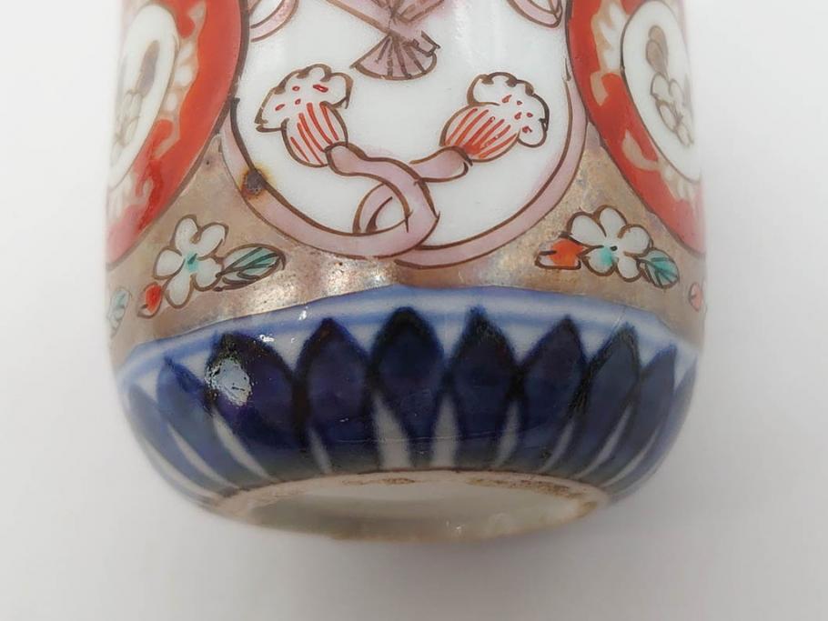 江戸期　古伊万里　染付　テーブルのアクセントになるお猪口6客セット(金彩、扇、梅、花、蕎麦猪口、酒器、おちょこ、御猪口、湯呑み、湯のみ、和食器)(R-079562)
