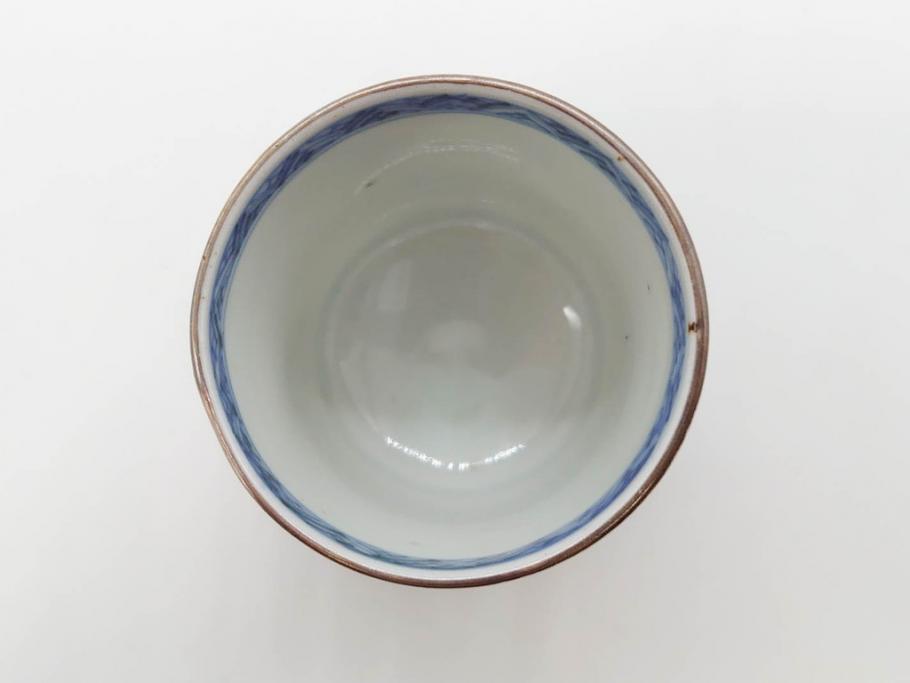 江戸期　古伊万里　染付　テーブルのアクセントになるお猪口6客セット(金彩、扇、梅、花、蕎麦猪口、酒器、おちょこ、御猪口、湯呑み、湯のみ、和食器)(R-079562)