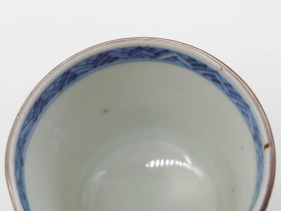 江戸期　古伊万里　染付　テーブルのアクセントになるお猪口6客セット(金彩、扇、梅、花、蕎麦猪口、酒器、おちょこ、御猪口、湯呑み、湯のみ、和食器)(R-079562)