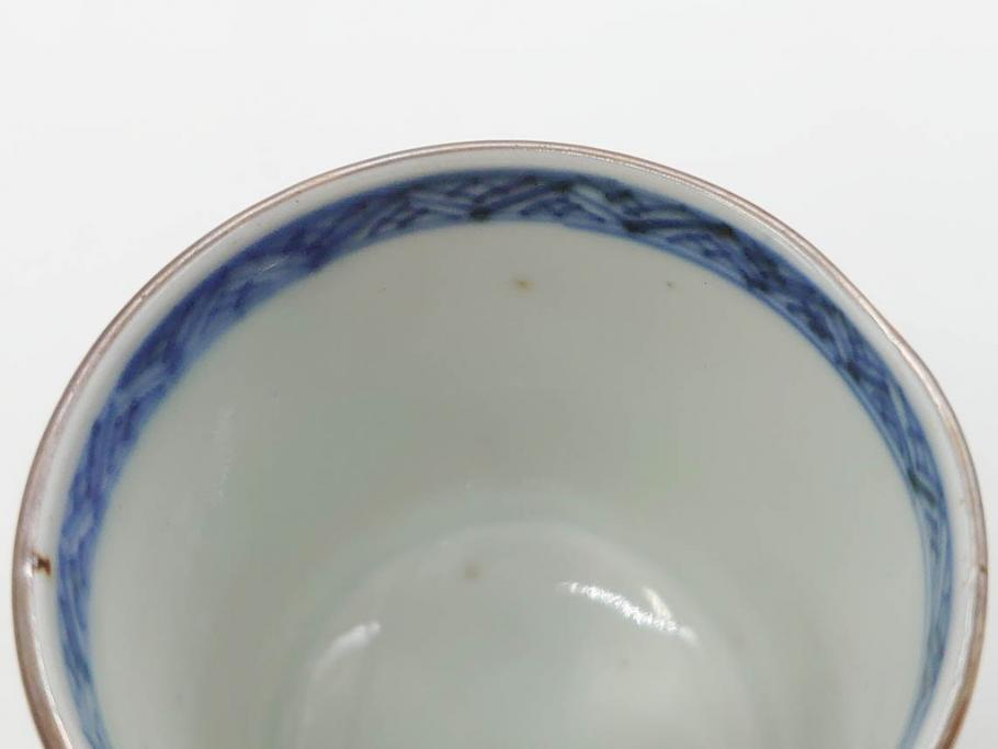 江戸期　古伊万里　染付　テーブルのアクセントになるお猪口6客セット(金彩、扇、梅、花、蕎麦猪口、酒器、おちょこ、御猪口、湯呑み、湯のみ、和食器)(R-079562)