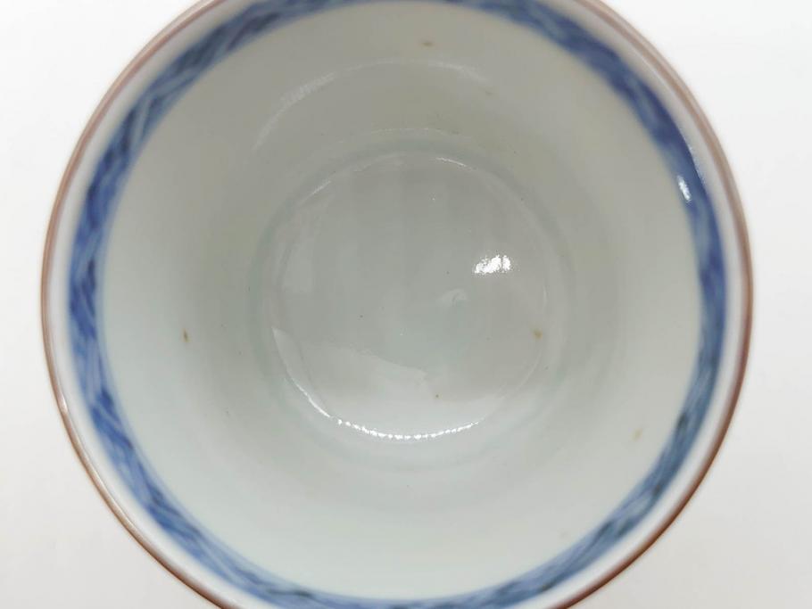 江戸期　古伊万里　染付　テーブルのアクセントになるお猪口6客セット(金彩、扇、梅、花、蕎麦猪口、酒器、おちょこ、御猪口、湯呑み、湯のみ、和食器)(R-079562)