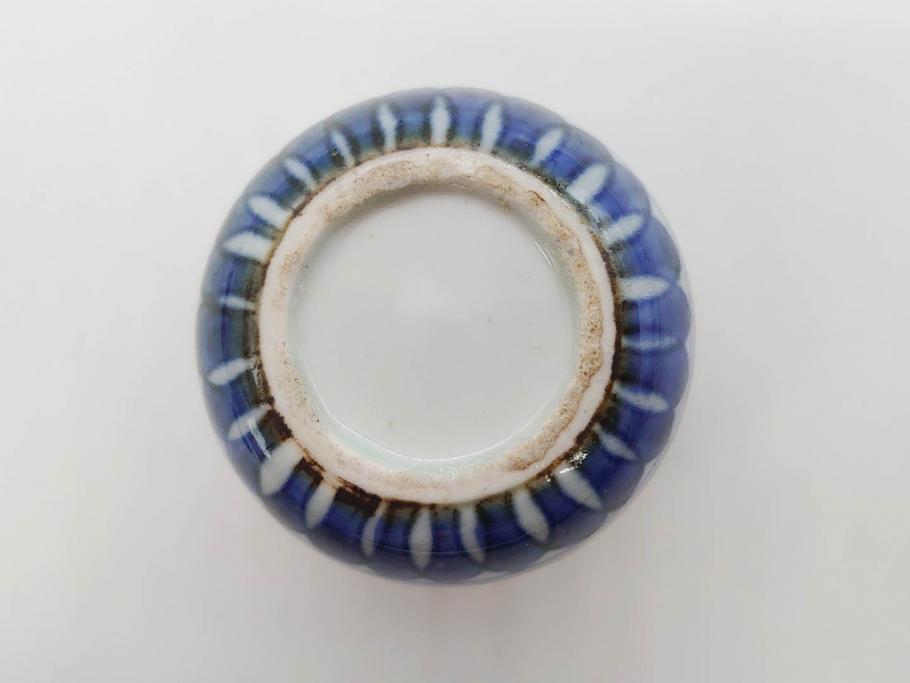 江戸期　古伊万里　染付　テーブルのアクセントになるお猪口6客セット(金彩、扇、梅、花、蕎麦猪口、酒器、おちょこ、御猪口、湯呑み、湯のみ、和食器)(R-079562)