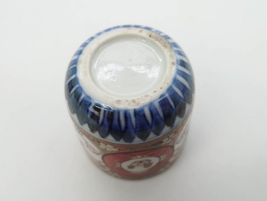江戸期　古伊万里　染付　テーブルのアクセントになるお猪口6客セット(金彩、扇、梅、花、蕎麦猪口、酒器、おちょこ、御猪口、湯呑み、湯のみ、和食器)(R-079562)