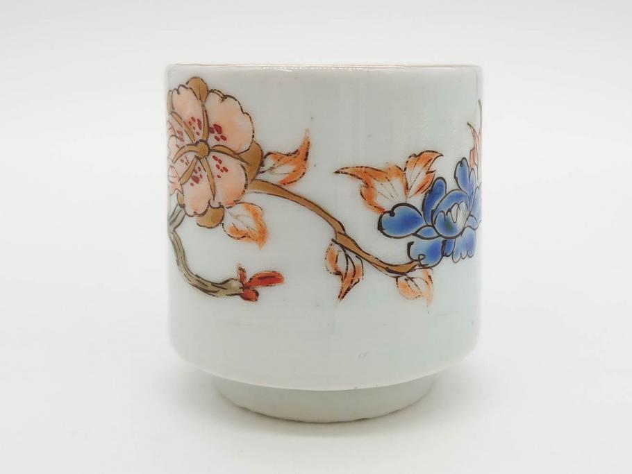 江戸期　古伊万里　染付　牡丹のデザインが上品なお猪口5客セット(金彩、ちょう、蝶、花、蕎麦猪口、酒器、おちょこ、御猪口、湯呑み、湯のみ、和食器)(R-079563)