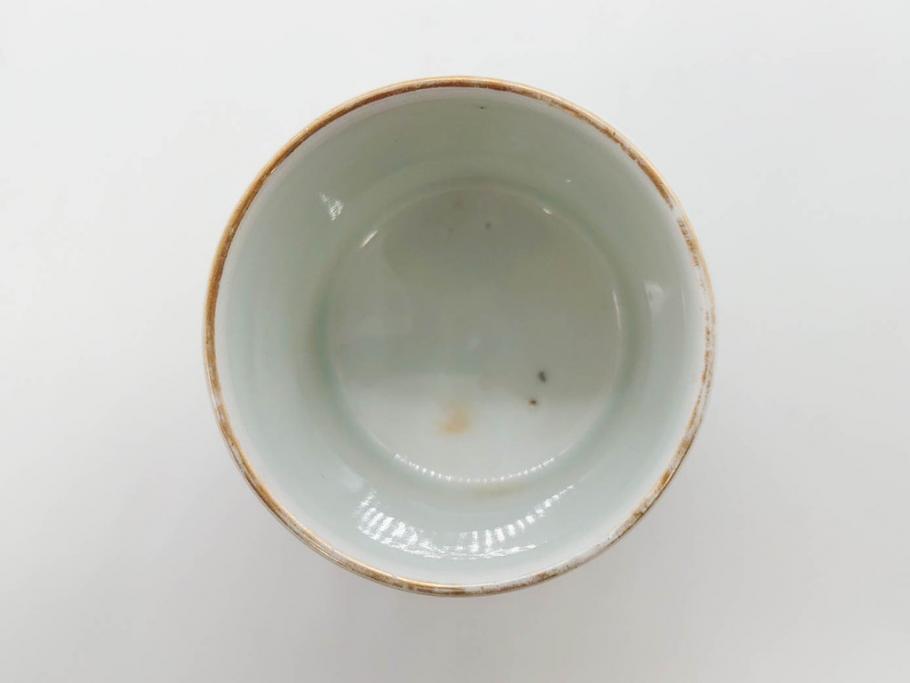 江戸期　古伊万里　染付　牡丹のデザインが上品なお猪口5客セット(金彩、ちょう、蝶、花、蕎麦猪口、酒器、おちょこ、御猪口、湯呑み、湯のみ、和食器)(R-079563)