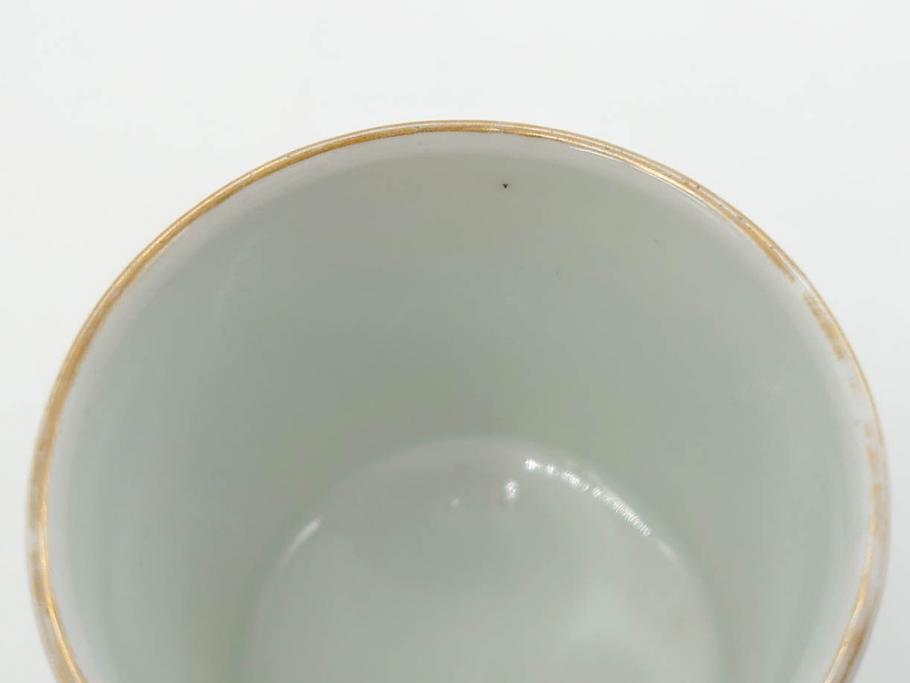 江戸期　古伊万里　染付　牡丹のデザインが上品なお猪口5客セット(金彩、ちょう、蝶、花、蕎麦猪口、酒器、おちょこ、御猪口、湯呑み、湯のみ、和食器)(R-079563)