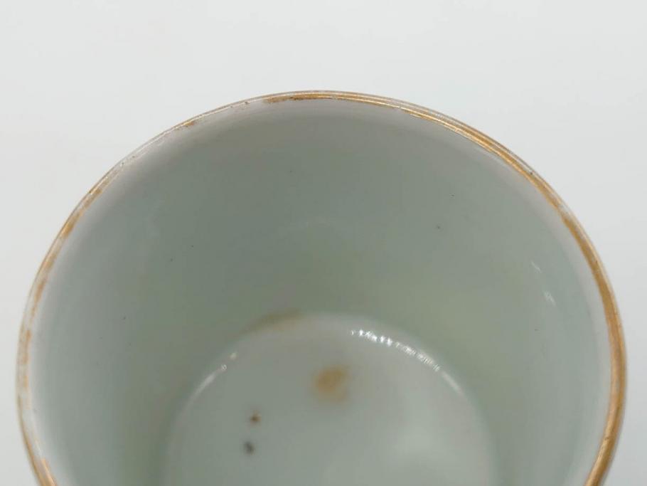 江戸期　古伊万里　染付　牡丹のデザインが上品なお猪口5客セット(金彩、ちょう、蝶、花、蕎麦猪口、酒器、おちょこ、御猪口、湯呑み、湯のみ、和食器)(R-079563)