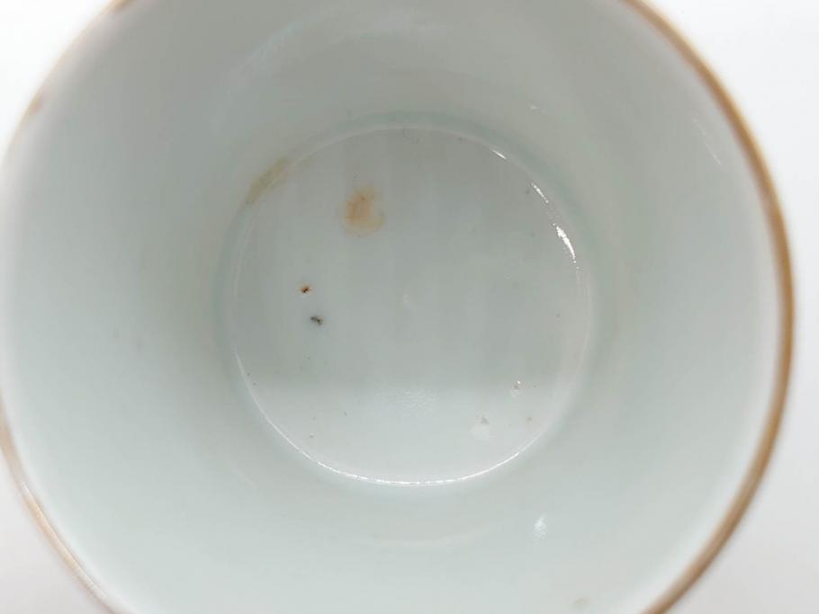 江戸期　古伊万里　染付　牡丹のデザインが上品なお猪口5客セット(金彩、ちょう、蝶、花、蕎麦猪口、酒器、おちょこ、御猪口、湯呑み、湯のみ、和食器)(R-079563)