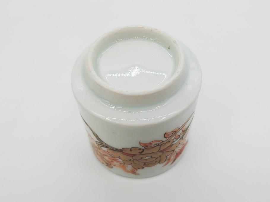 江戸期　古伊万里　染付　牡丹のデザインが上品なお猪口5客セット(金彩、ちょう、蝶、花、蕎麦猪口、酒器、おちょこ、御猪口、湯呑み、湯のみ、和食器)(R-079563)