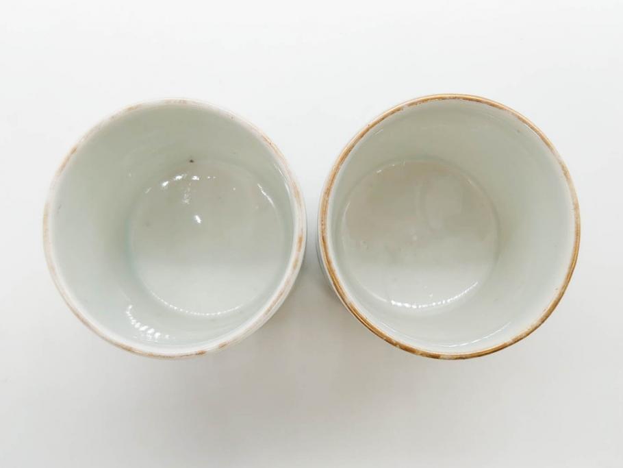 江戸期　古伊万里　染付　牡丹のデザインが上品なお猪口5客セット(金彩、ちょう、蝶、花、蕎麦猪口、酒器、おちょこ、御猪口、湯呑み、湯のみ、和食器)(R-079563)