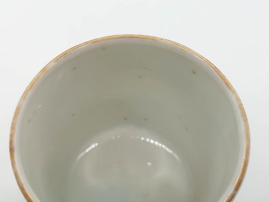 江戸期　古伊万里　染付　清淑な雰囲気を感じられるお猪口5客セット(金彩、ちょう、蝶、花、蕎麦猪口、酒器、おちょこ、御猪口、湯呑み、湯のみ、和食器)(R-079564)