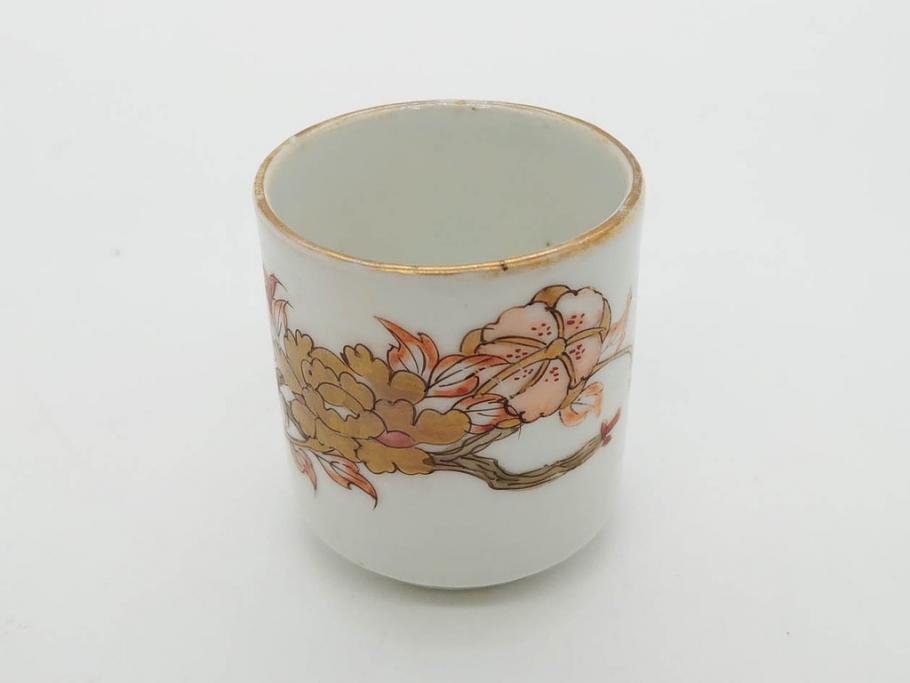 江戸期　古伊万里　染付　緻密な絵付けが美しいお猪口7客セット(金彩、ちょう、蝶、花、蕎麦猪口、酒器、おちょこ、御猪口、湯呑み、湯のみ、和食器)(R-079565)