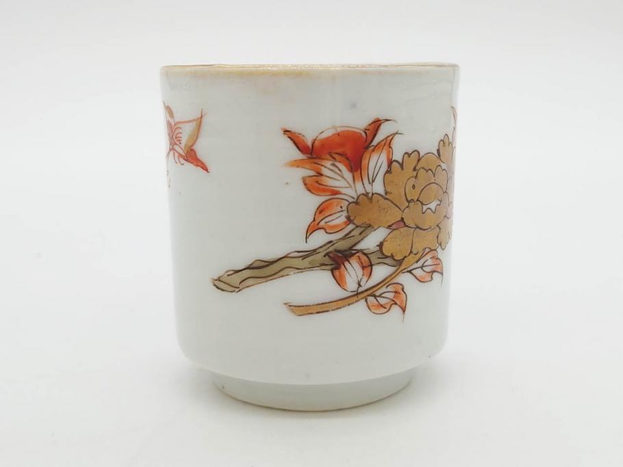 江戸期　古伊万里　染付　緻密な絵付けが美しいお猪口7客セット(金彩、ちょう、蝶、花、蕎麦猪口、酒器、おちょこ、御猪口、湯呑み、湯のみ、和食器)(R-079565)