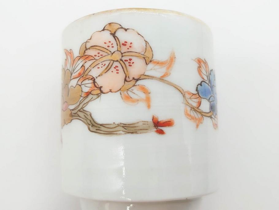 江戸期　古伊万里　染付　緻密な絵付けが美しいお猪口7客セット(金彩、ちょう、蝶、花、蕎麦猪口、酒器、おちょこ、御猪口、湯呑み、湯のみ、和食器)(R-079565)