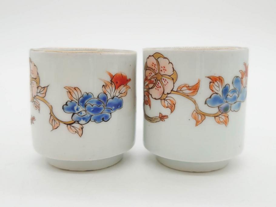 江戸期　古伊万里　染付　緻密な絵付けが美しいお猪口7客セット(金彩、ちょう、蝶、花、蕎麦猪口、酒器、おちょこ、御猪口、湯呑み、湯のみ、和食器)(R-079565)
