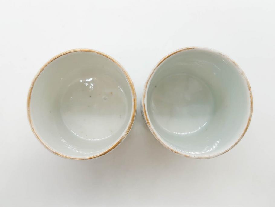江戸期　古伊万里　染付　緻密な絵付けが美しいお猪口7客セット(金彩、ちょう、蝶、花、蕎麦猪口、酒器、おちょこ、御猪口、湯呑み、湯のみ、和食器)(R-079565)
