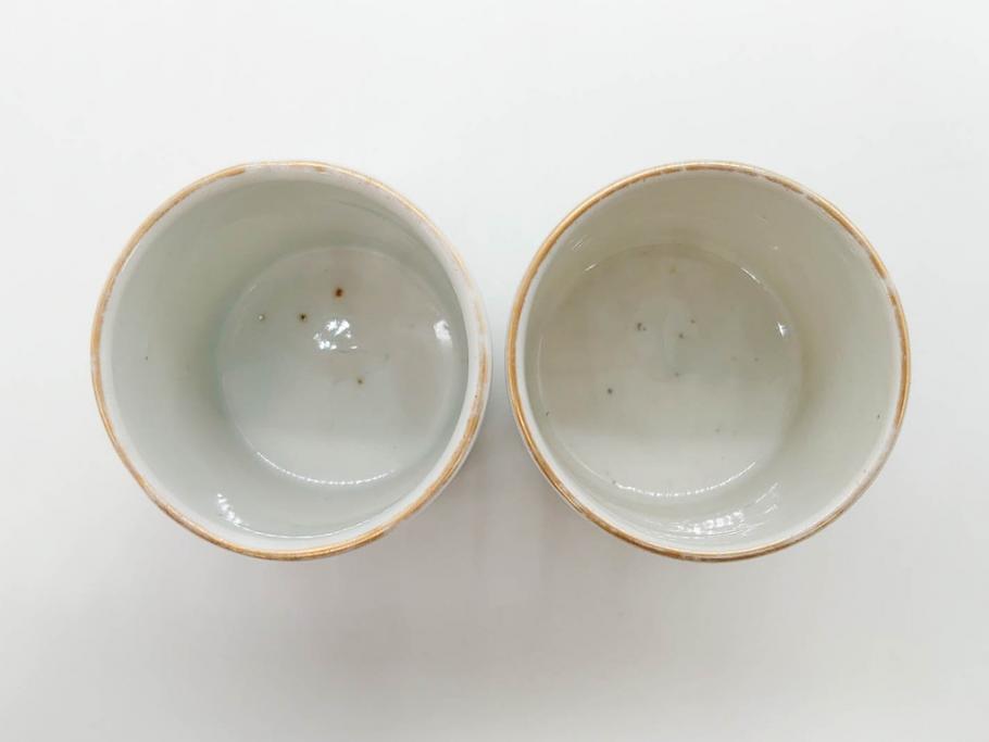 江戸期　古伊万里　染付　緻密な絵付けが美しいお猪口7客セット(金彩、ちょう、蝶、花、蕎麦猪口、酒器、おちょこ、御猪口、湯呑み、湯のみ、和食器)(R-079565)
