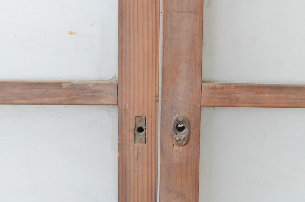 アンティーク建具　古い木味のシンプルな横桟のガラス窓4枚セット(引き戸、ガラス戸)(R-065041)